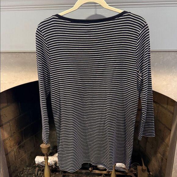 Talbots Navy and White Striped 3/4 Sleeve Weekend Tee Size Large - Picture 4 of 4